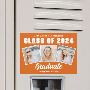 Carte magnétique Orange White Photo Collage Gradua