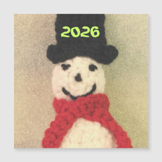 Carte Magnétique Ornement de Noël bonhomme de neige tricoté