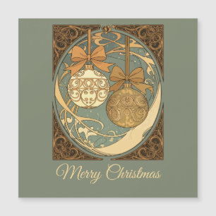 Carte Magnétique Ornement de Noël Brun et Beige Art Nouveau