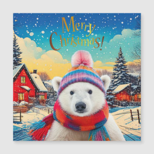 Carte Magnétique Ours polaire chapeau de Père Noël et écharpe Joyeu