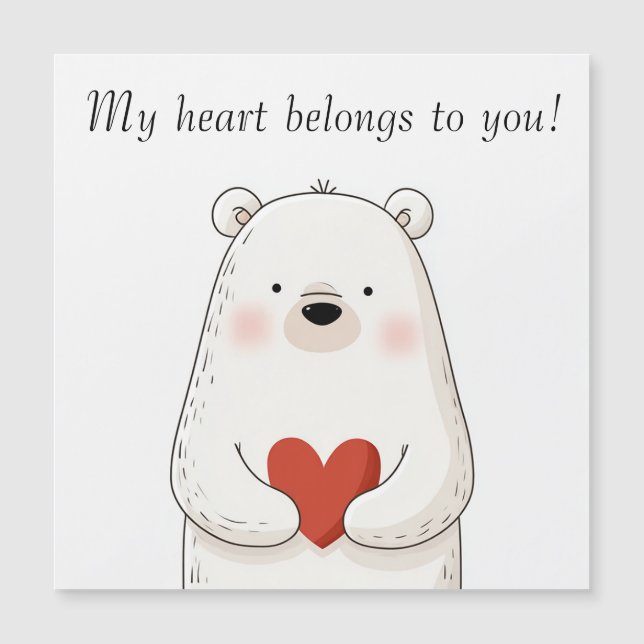 Carte Magnétique Ours polaire mignon serrant un cœur rouge - Amour  (Devant)