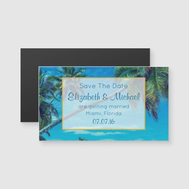 Carte Magnétique Palmiers Tropical Mariage Enregistrer La Date (Devant / Derrière)