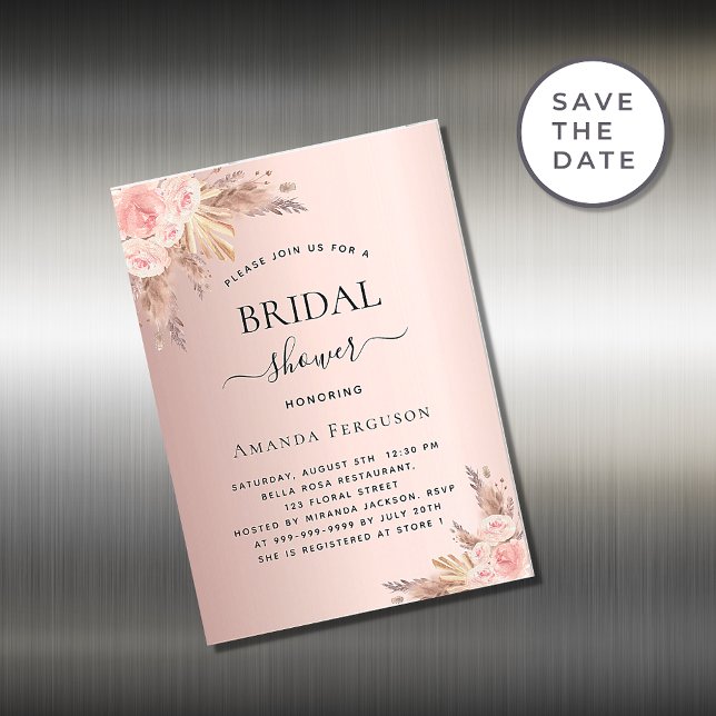 Carte Magnétique Pampas de douche nuptiale rose boho aimant invitat (Créateur téléchargé)