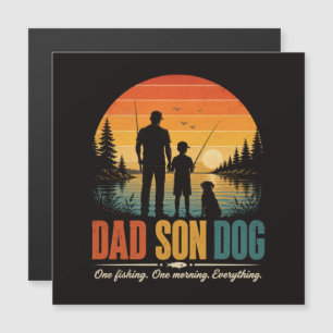 Carte Magnétique Papa Fils Chien Pêche Matin