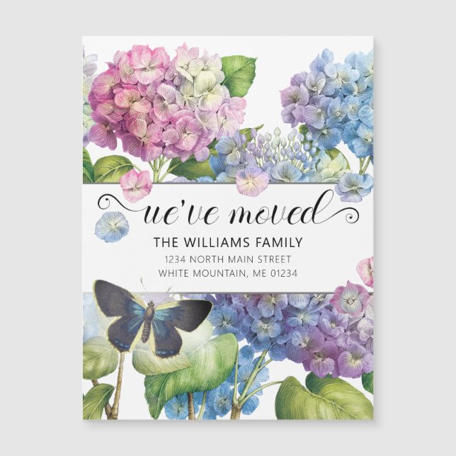 Carte Magnétique Papillon floral vintage Blue Hydrangea Moving (Devant)