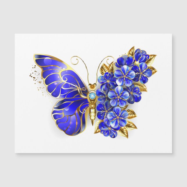 Carte Magnétique Papillon saphir à fleurs (Devant)