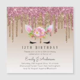 Carte Magnétique Parties scintillant à goutte UNICORN Rose Gold Ros