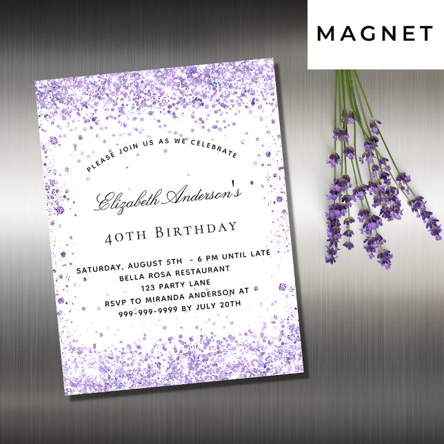 Carte Magnétique Parties scintillant de violet lavande d'anniversai (Créateur téléchargé)