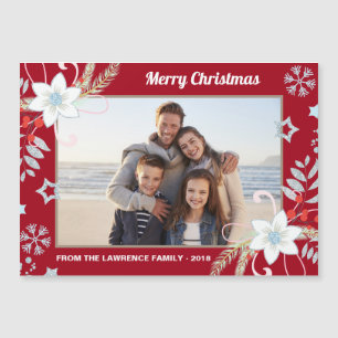Carte Magnétique Parties scintillant florale Snowflakes Red Christm