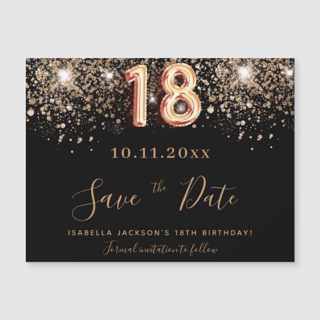 Carte Magnétique parties scintillant noire de 18e anniversaire enre (Devant)