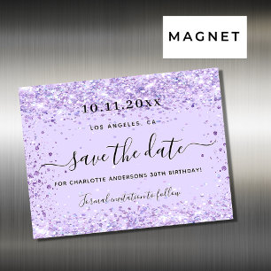 Carte Magnétique Parties scintillant violet fête d'anniversaire enr