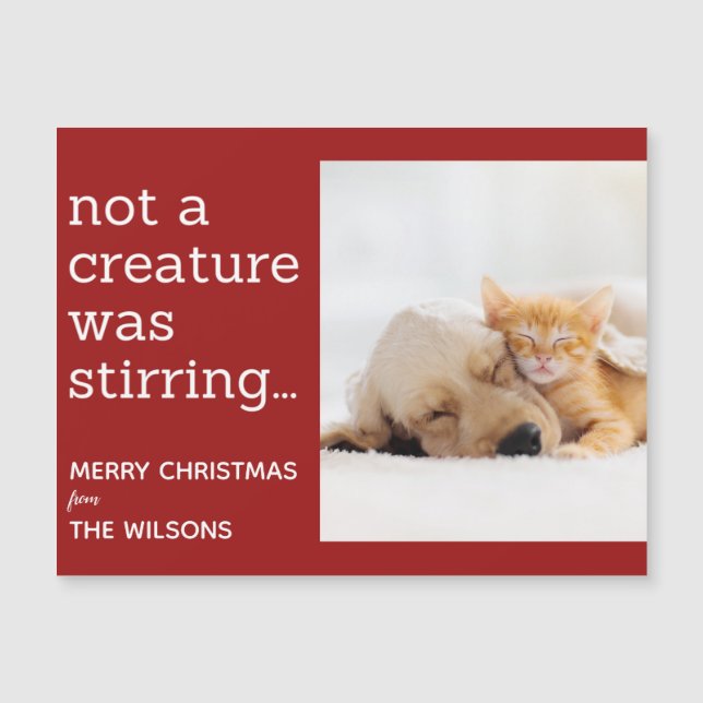 Carte Magnétique pas une créature ne remuait les photos rouges noël (Devant)