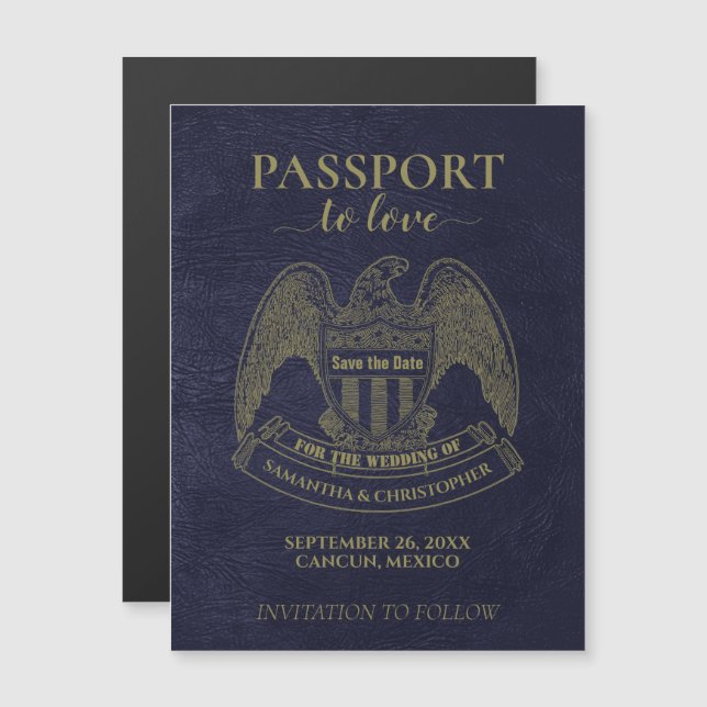 Carte Magnétique Passeport pour aimer Mariage mignon Enregistrer l' (Devant / Derrière)