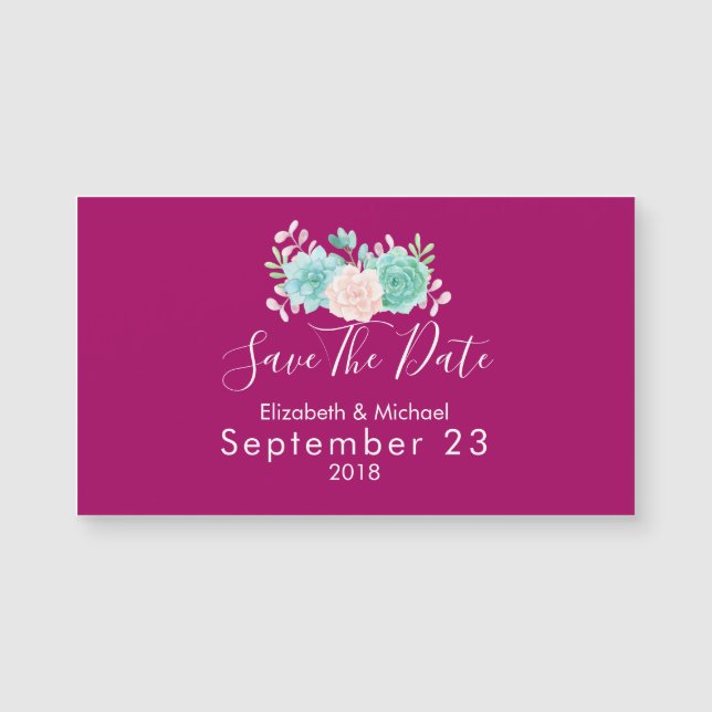 Carte Magnétique Pastel Rose & Vert Mariage Floral Enregistrer La D (Devant)