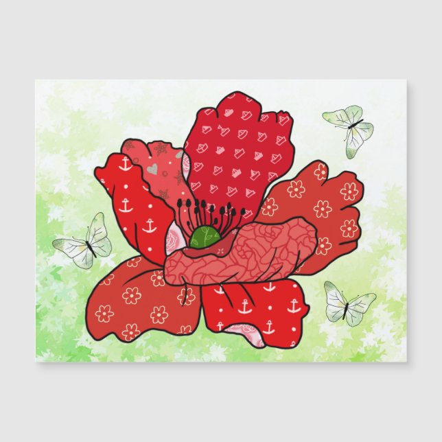 Carte Magnétique Pavot et papillons  (Devant)