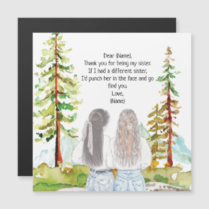 Carte Magnétique Paysage aquarelle avec 2 filles message personnali