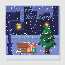Carte Magnétique Paysage de Noël avec lampadaire, arbre et gif