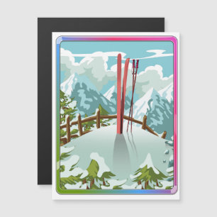 Carte Magnétique Paysage de ski dessin animé