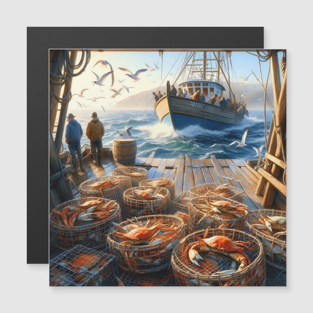 Carte Magnétique Pêcheurs à la Twilight ramassant des crabes (Devant / Derrière)