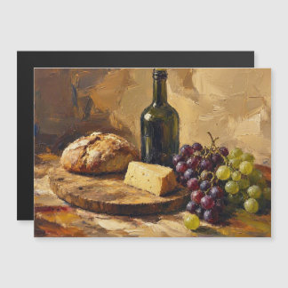 Carte Magnétique Peinture d'art abstrait Pain Fromage Raisins Vin