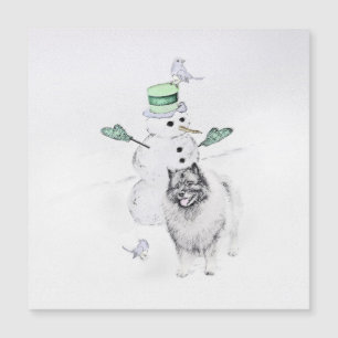 Carte Magnétique Peinture de bonhomme de neige de Noël Keeshond Art