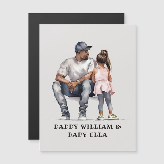 Carte Magnétique Père et fille noirs personnalisées (6) (Devant / Derrière)