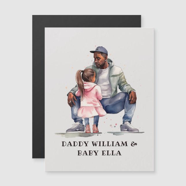 Carte Magnétique Père et fille noirs personnalisées (7) (Devant / Derrière)