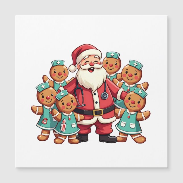 Carte Magnétique Père Noël de Noël Biscuits de Noël Infirmières  (Devant)