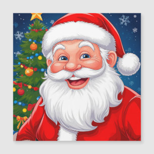 Carte Magnétique Père Noël de Noël souriant au chapeau rouge