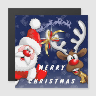 Carte Magnétique Père Noël et Reindeer Joyeux Noël Joyeux dessin an