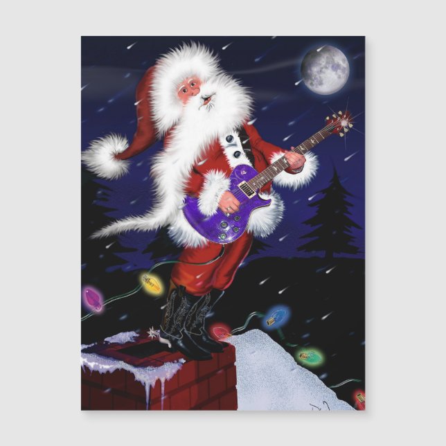 Carte Magnétique Père Noël joue de la guitare (Devant)