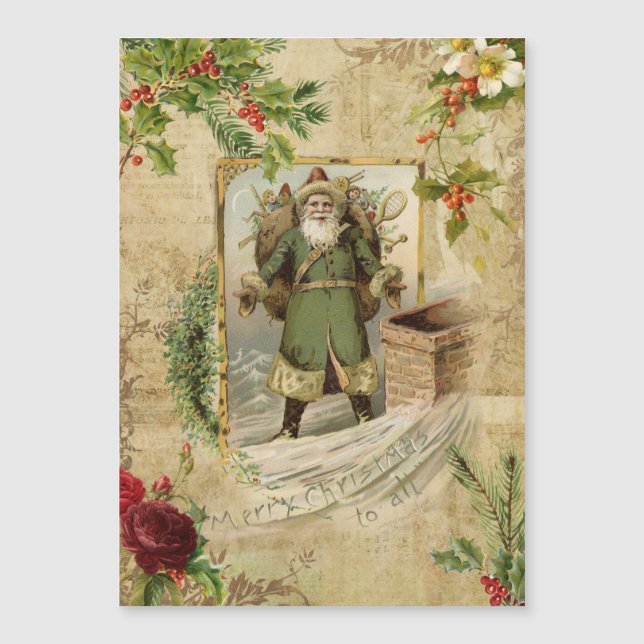 Carte Magnétique Père victorien Noël Ephémère florale (Devant)