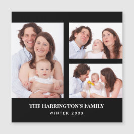 Carte Magnétique Personnalisé 3 sections Famille Photo Collage Blac