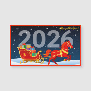 Carte Magnétique Personnalisé Bonne Année du Cheval Rouge Fiery 202