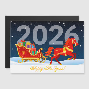 Carte Magnétique Personnalisé Bonne Année du Cheval Rouge Fiery 202