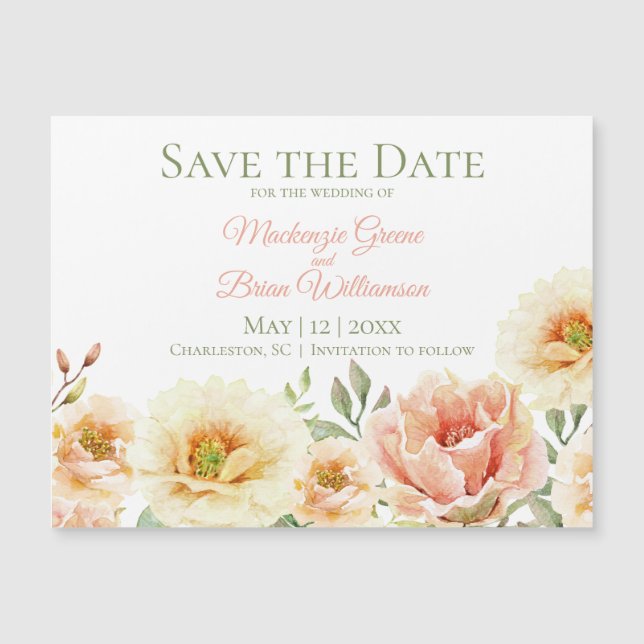 Carte Magnétique Personnalisé Enregistrer L'Aimant Date - Fleurs Aq (Devant)