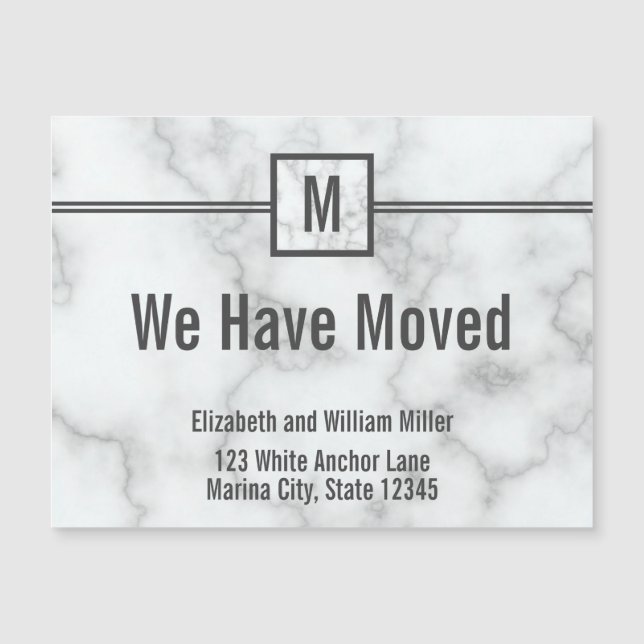 Carte Magnétique Personnalisé Monogramme Faux Marbre Moving Faire-p (Devant)