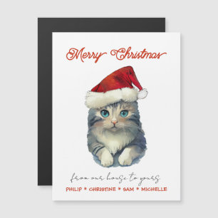 Carte Magnétique Personnaliser le chat de Père Noël mignon