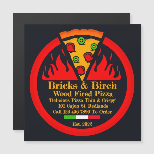 Carte Magnétique Personnaliser Pizza Fabriquée en bois Restaurant P (Devant / Derrière)
