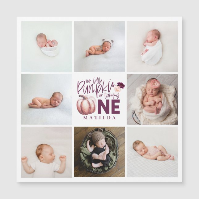 Carte Magnétique petit citrouille violet 1er anniversaire multi pho (Devant)