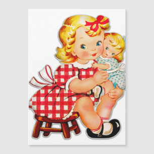 Carte Magnétique Petite fille retro vintage poupée