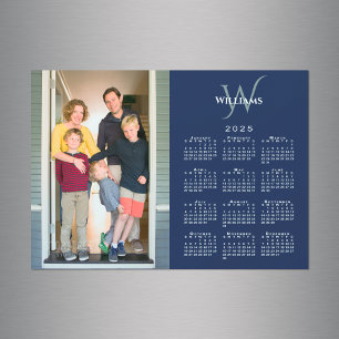 Carte Magnétique Photo 2025 Calendrier Monogramme Nom Marine Blue M