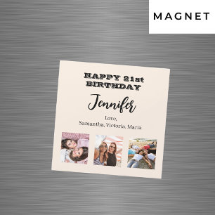 Carte Magnétique Photo d'anniversaire meilleurs amis crème beige ai