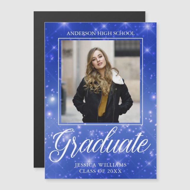 Carte magnétique photo de graduation Chic Blue Spa (Devant / Derrière)