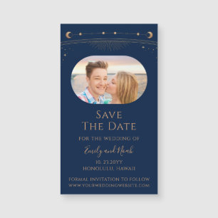 Carte Magnétique Photo de mariage Navy Or Soleil Lune Étoiles Céles