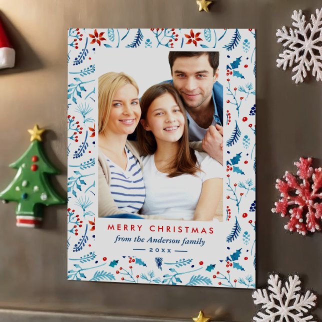 Carte Magnétique Photo de Noël du Motif Blue Red Berries (Créateur téléchargé)