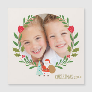 Carte Magnétique Photo de Noël Holly Wreath