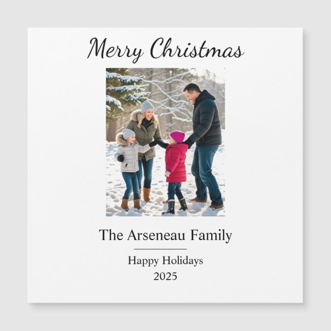 Carte Magnétique PHOTO Famille Fêtes de Noël Minimal Personnaliser (Devant)