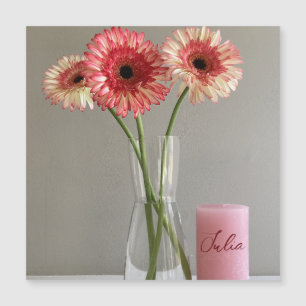 Carte Magnétique Photo Happy Gerbera Rose Flower +Custom Name