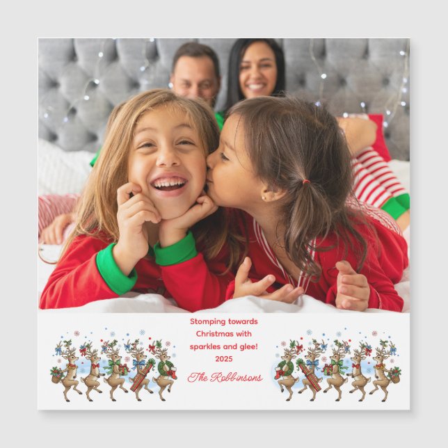 Carte Magnétique Photo Marche amusante Stomper Rennes de Noël (Devant)